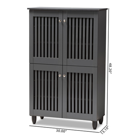 Baxton Studio Fernanda Dark Gray 4-Door Wooden Entryway Shoe Storage Cabinet 152-9169